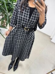 Ms 9418 Truvakar Kol Midi Bluzlu Siyah Elbise