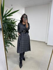 Ms 9418 Truvakar Kol Midi Bluzlu Siyah Elbise