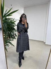 Ms 9418 Truvakar Kol Midi Bluzlu Siyah Elbise