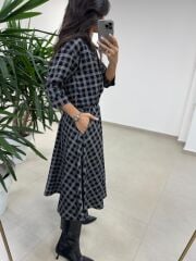 Ms 9418 Truvakar Kol Midi Bluzlu Siyah Elbise