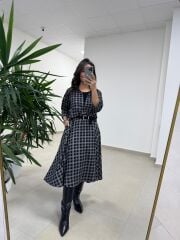 Ms 9418 Truvakar Kol Midi Bluzlu Siyah Elbise