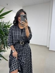 Ms 9418 Truvakar Kol Midi Bluzlu Siyah Elbise