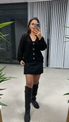 Sg Ajurlu Siyah Düğmeli Hırka