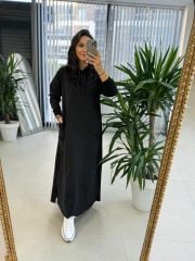 Dr 8087 Siyah Kapüşonlu Sweat Elbise