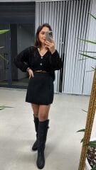 Sg Ajurlu Siyah Düğmeli Hırka