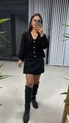 Sg Ajurlu Siyah Düğmeli Hırka