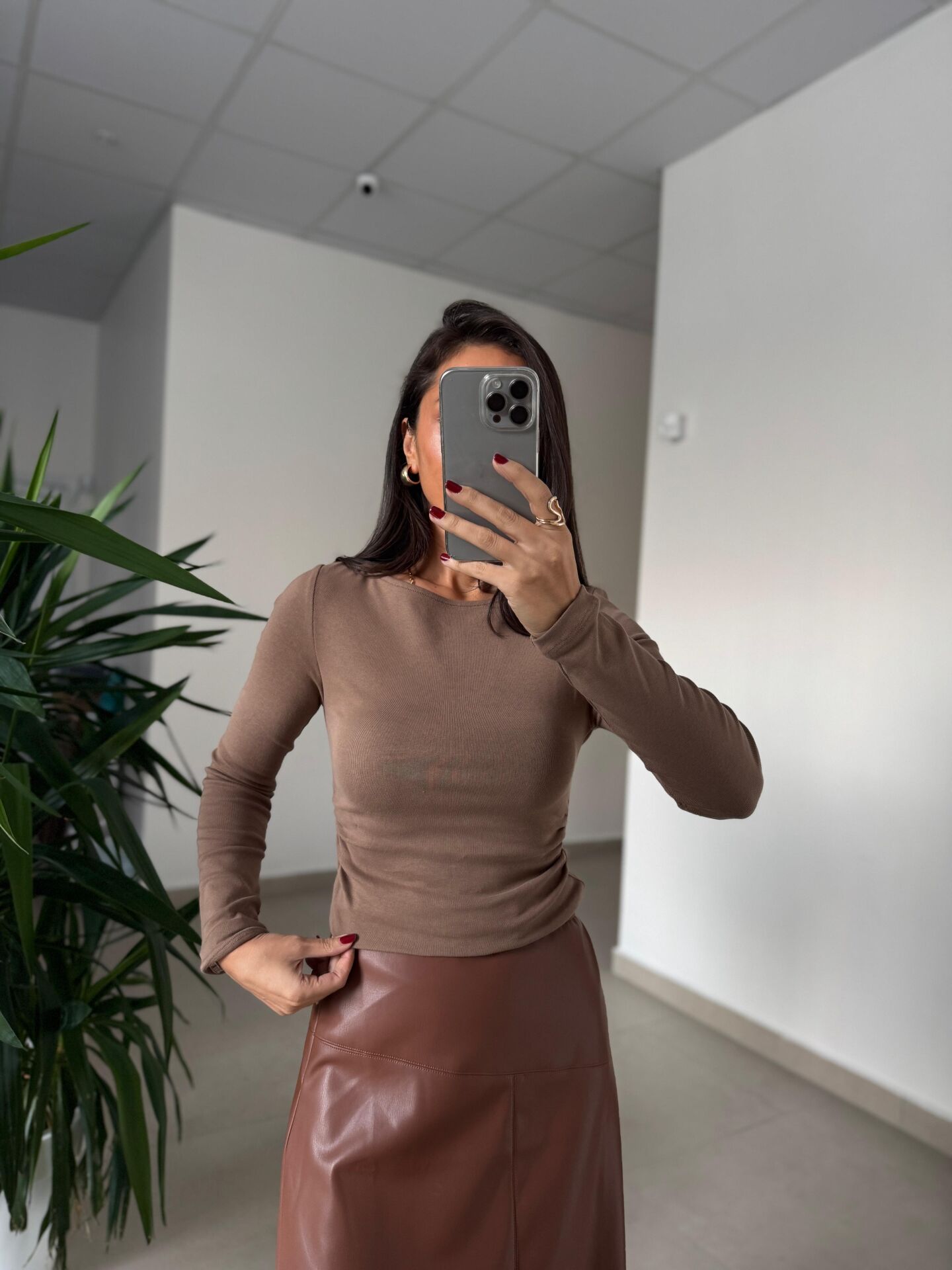 Dv 31401 Bel Drape Detaylı Kahve Bluz