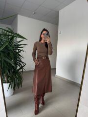 Dv 31401 Bel Drape Detaylı Kahve Bluz