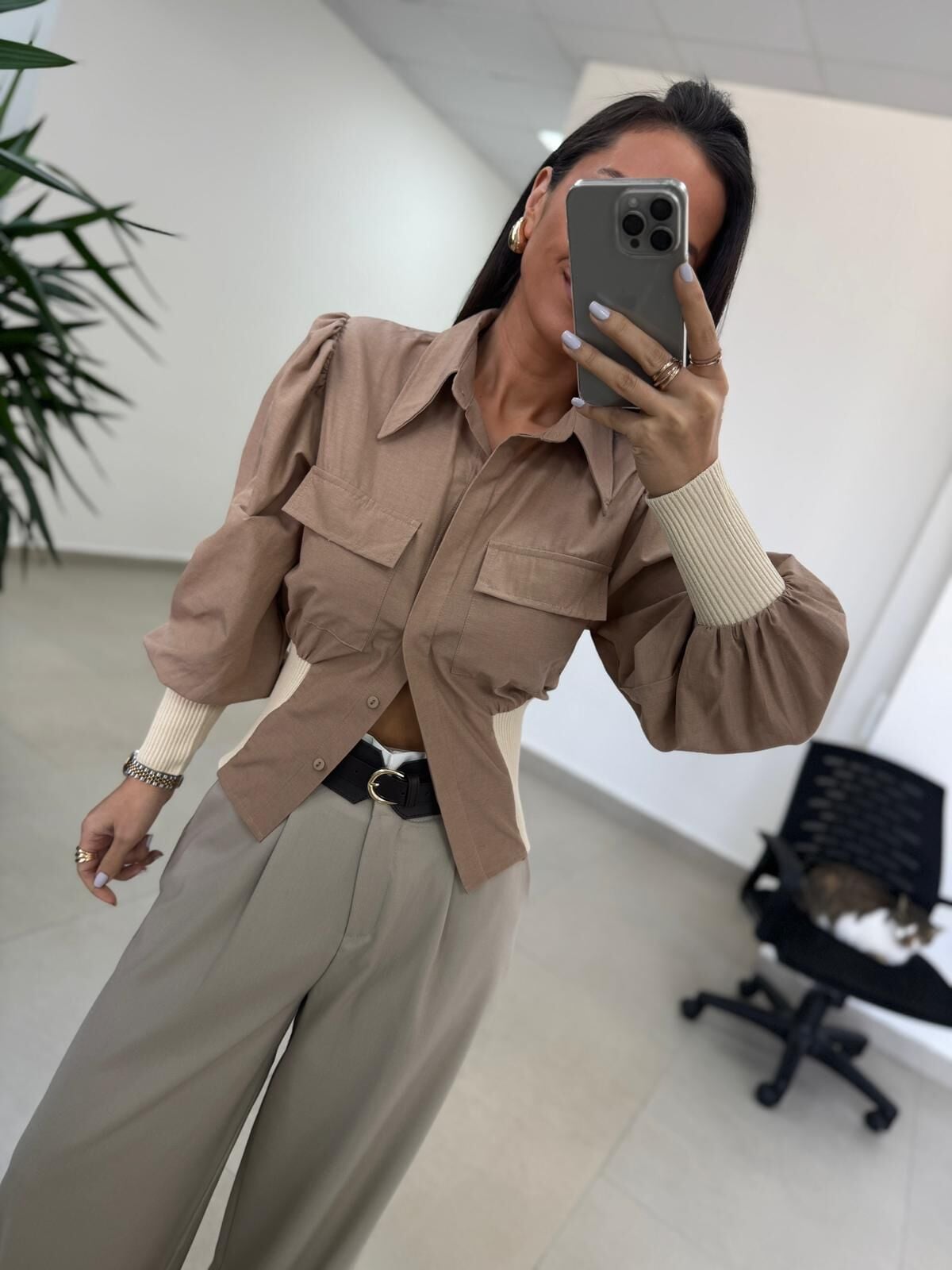 Sg 0003 Manşet Detaylı Tasarım Vizon Gömlek