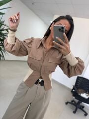 Sg 0003 Manşet Detaylı Tasarım Vizon Gömlek