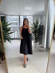 Cr 1617 Siyah Önden Büzgülü İp Askılı Elbise