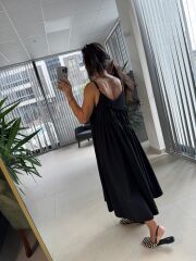 Cr 1617 Siyah Önden Büzgülü İp Askılı Elbise