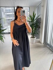 Cr 1617 Siyah Önden Büzgülü İp Askılı Elbise