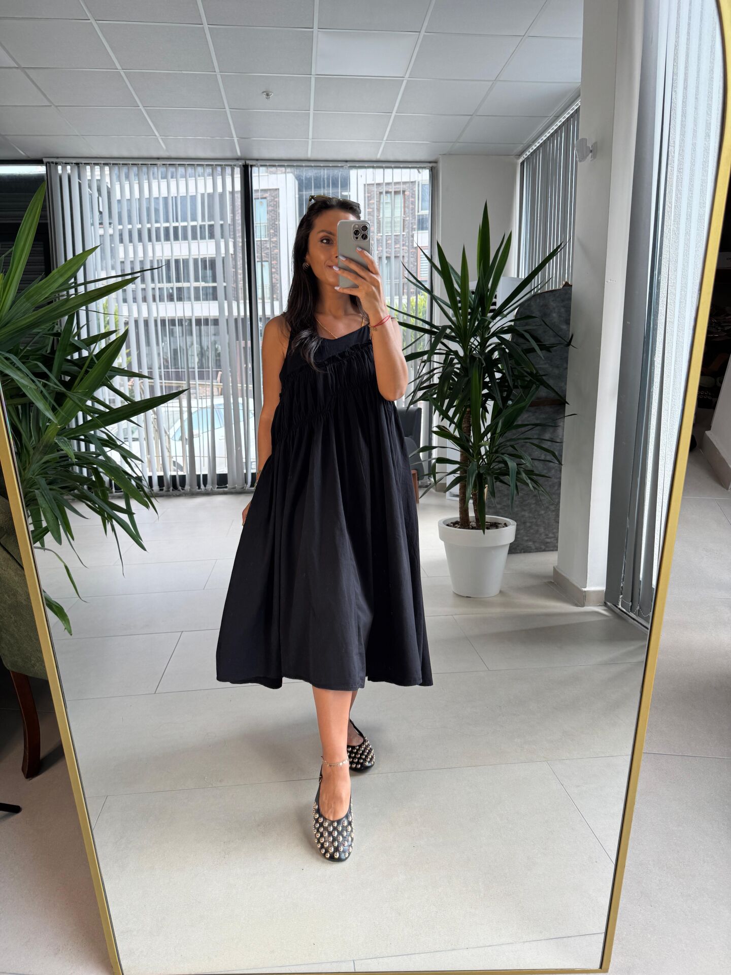 Cr 1617 Siyah Önden Büzgülü İp Askılı Elbise