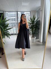 Cr 1617 Siyah Önden Büzgülü İp Askılı Elbise