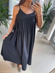 Cr 1617 Siyah Önden Büzgülü İp Askılı Elbise