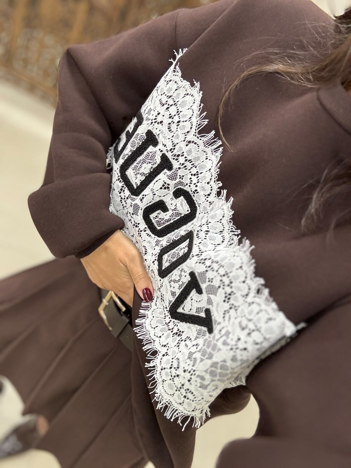 Pi Vogue Dantel Detaylı A.Kahve Sweat