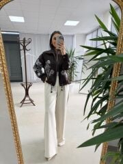 Nx 2789 Tasarım Pul Payet İşlemeli Denim Kahve Ceket