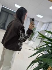 Nx 2789 Tasarım Pul Payet İşlemeli Denim Kahve Ceket