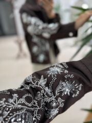 Nx 2789 Tasarım Pul Payet İşlemeli Denim Kahve Ceket