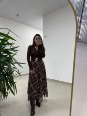 Mz 22786 Baklava Desenli Kahve - Bej Etek