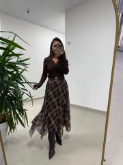 Mz 22786 Baklava Desenli Kahve - Bej Etek