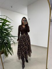 Mz 22786 Baklava Desenli Kahve - Bej Etek