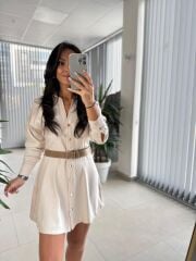 Fw 0367  Linda Taş Mini Gömlek Elbise