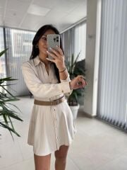 Fw 0367  Linda Taş Mini Gömlek Elbise