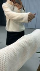 Krem Kapüşonlu Kazak