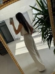 Kk 8123 Krem Büzgü Ayarlamalı Bluzlu Pantolon Takım