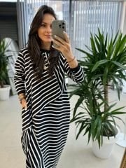 Dr 8056 Siyah-Beyaz Çizgili Sweat Elbise