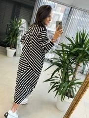 Dr 8056 Siyah-Beyaz Çizgili Sweat Elbise