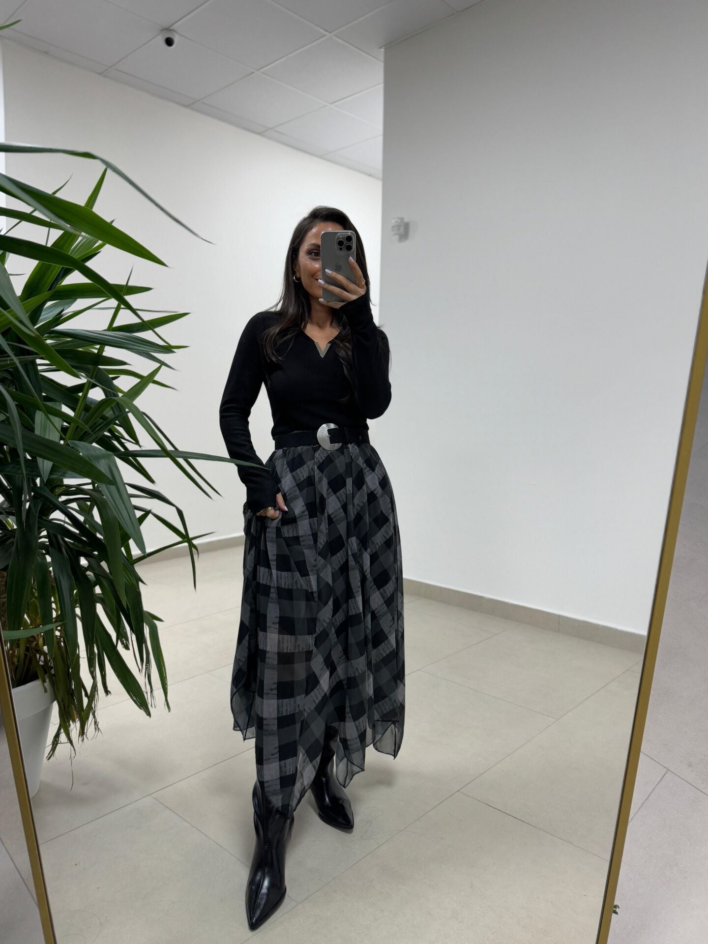 Mz 22786 Baklava Desenli Gri - Siyah Etek