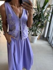 Np 8018 Lila Müslin Nakışlı Takım