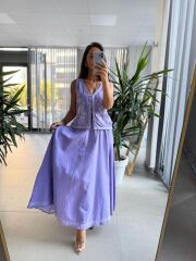 Np 8018 Lila Müslin Nakışlı Takım