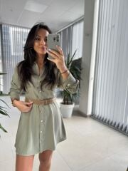 Fw 0367 Linda Mint Yeşili Mini Gömlek Elbise
