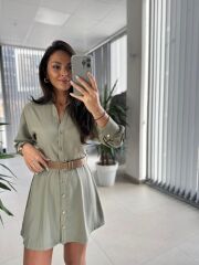 Fw 0367 Linda Mint Yeşili Mini Gömlek Elbise