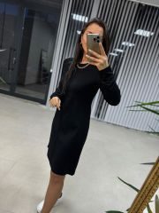 Frau Çima genähtes Basic-Kleid aus schwarzem Stahl