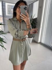 Fw 0367 Linda Mint Yeşili Mini Gömlek Elbise