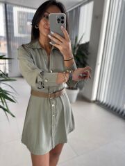 Fw 0367 Linda Mint Yeşili Mini Gömlek Elbise