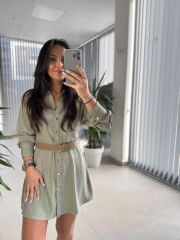 Fw 0367 Linda Mint Yeşili Mini Gömlek Elbise