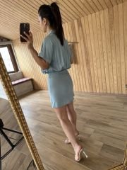 Orj marka Mavi tensel tasarım elbise