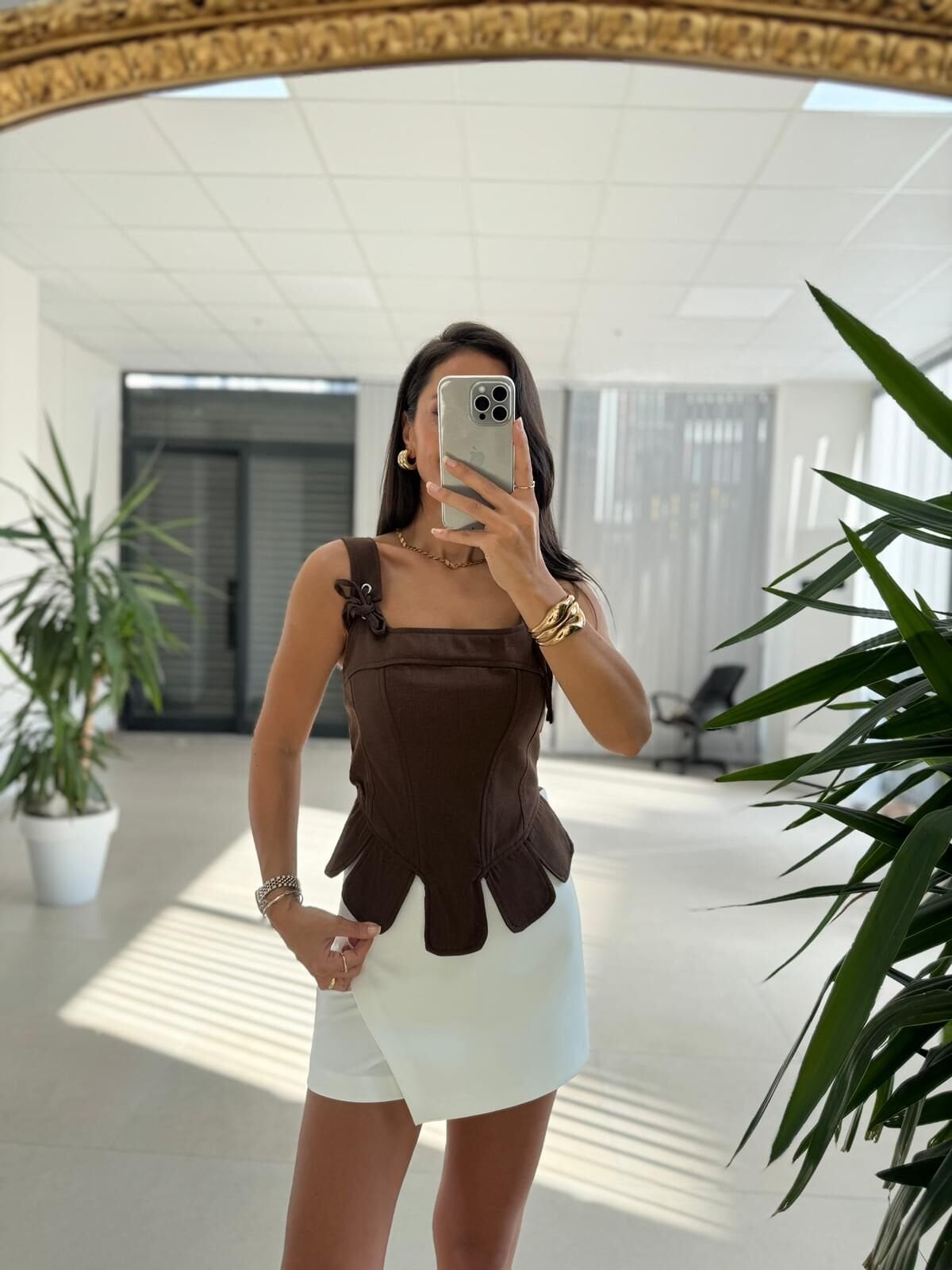 Kk 4251 Kahve Tasarım Etek Ucu Detaylı Korse Bluz
