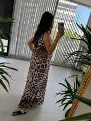 Ms Yaka Detaylı Leopar Elbise
