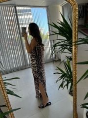 Ms Yaka Detaylı Leopar Elbise