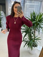 My Fitilli Triko Bordo Kalem Elbise
