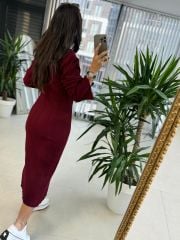 My Fitilli Triko Bordo Kalem Elbise