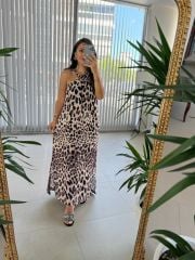 Ms Yaka Detaylı Leopar Elbise