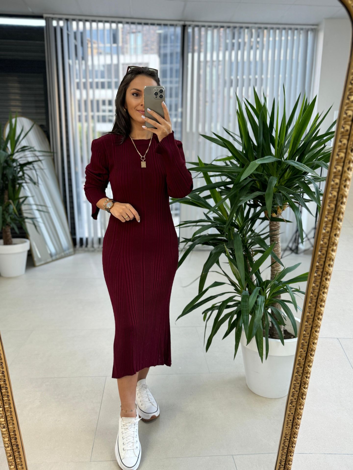 My Fitilli Triko Bordo Kalem Elbise